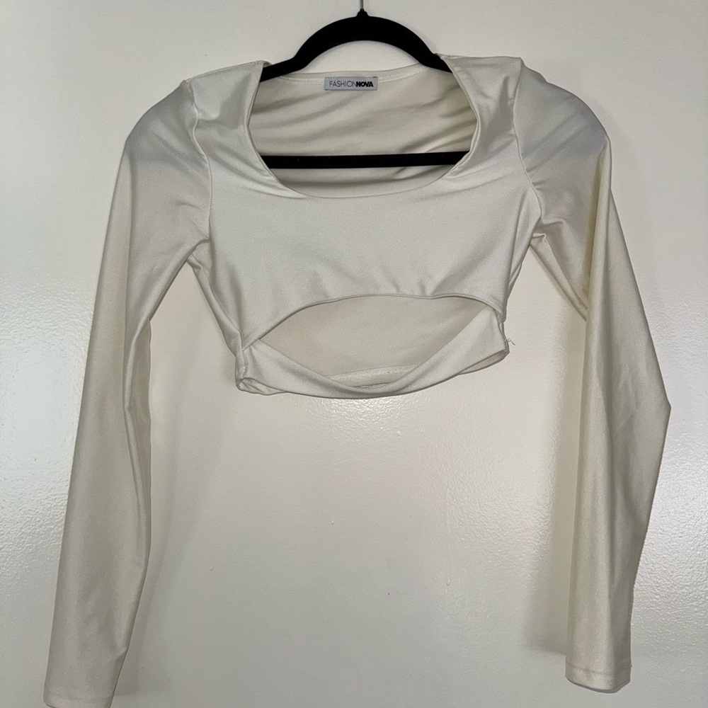 Fashion Nova Cream Long Sleeve Crop Top